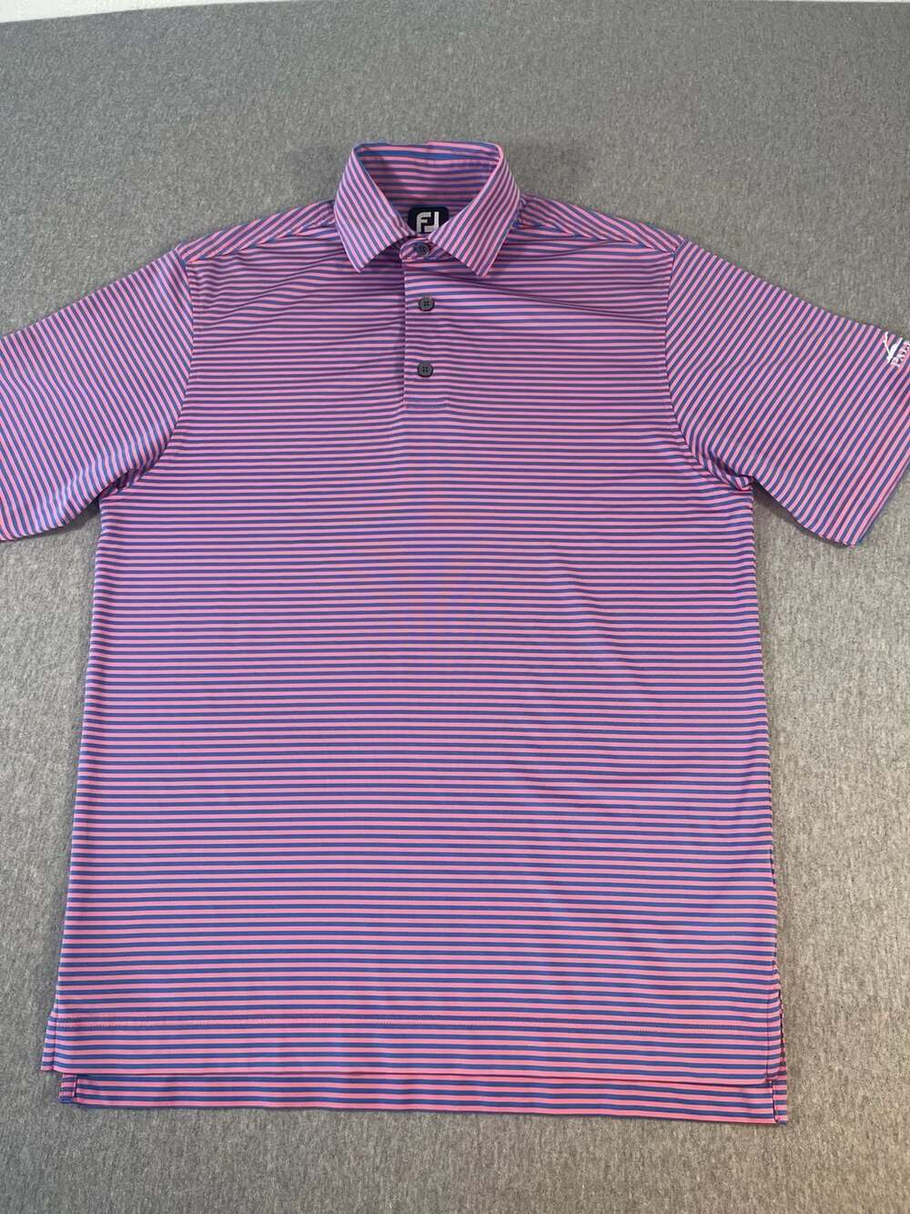 FootJoy Pink/Blue Striped Palencia Logo Golf Polo Shirt Men’s S